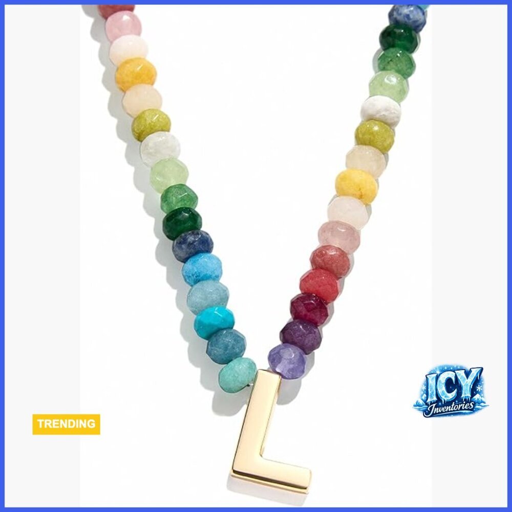 Gold Plated Brass Initial Pendant Necklace with Natural Gemstones